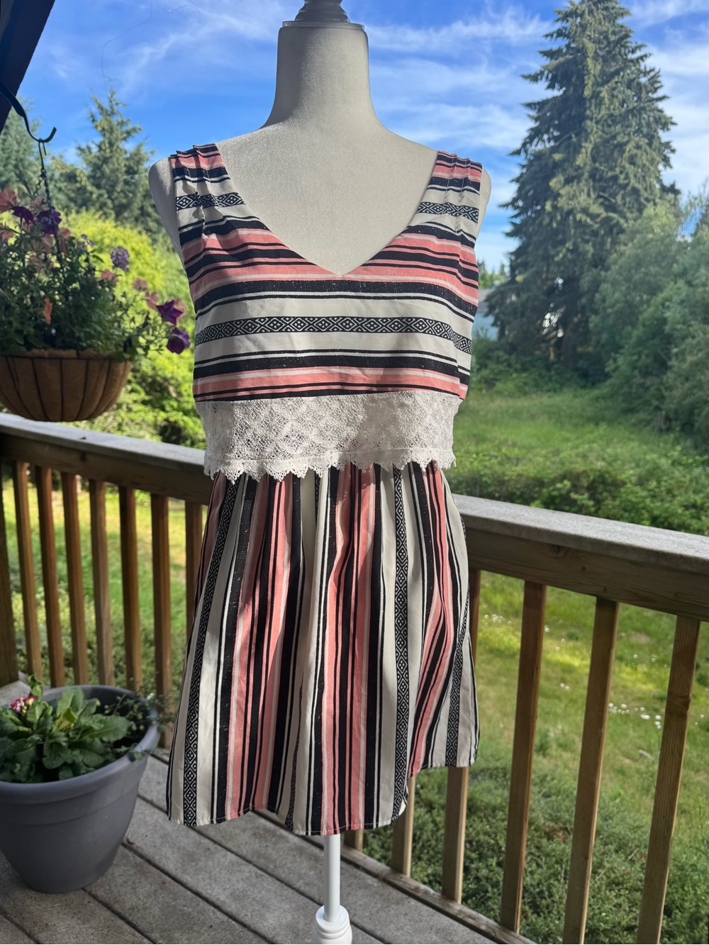 Rewind Striped Dress With Lace Detail